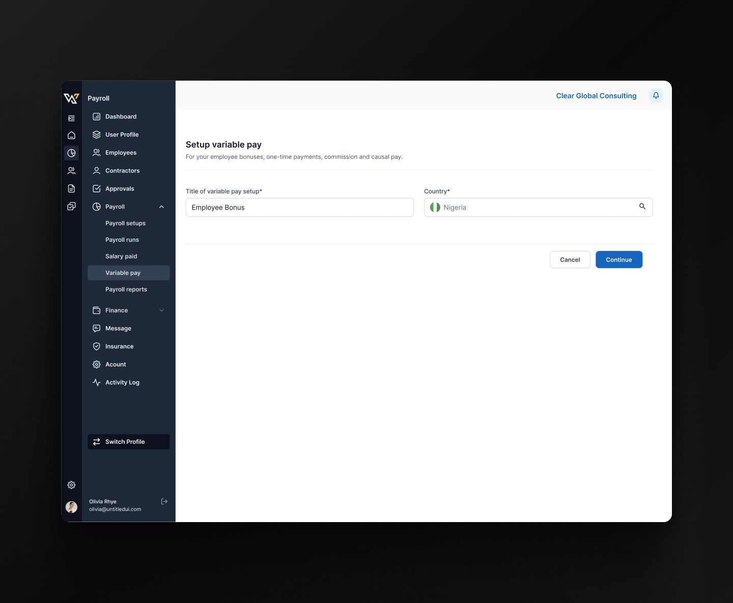 Variable Pay Screen 2